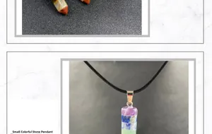 Macro detail of hexagonal natural rainbow crystal pillar pendant on a black cord