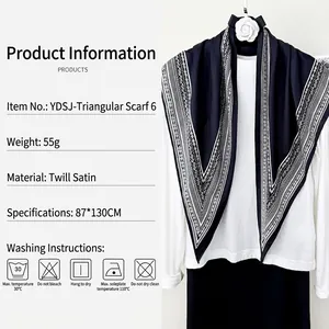 Classic black and white geometric print triangle scarf in silky twill fabric