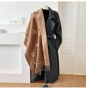 Détail du motif jacquard ours et cœur sur une écharpe épaisse effet cachemire