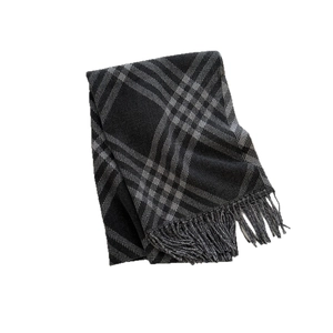 Classic black and grey plaid cashmere-like scarf with fringes for autumn winter