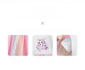Détail de l'imprimé licorne arc-en-ciel et col en dentelle sur robe en tulle rose