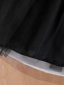 Mädchen Langarm Tüll Prinzessinnenkleid mit schwarzem Netzgewebe und beigem Futter