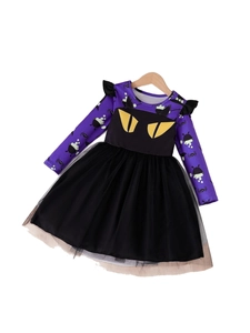 Halloween Prinzessinnenkleid für Mädchen mit schwarzer Katze und lila Tüllrock
