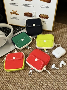 Mini Nylon Coin Purse Portable Earphone Storage Bag Zipper Pocket With Hook Street Style Color Block For Daily Use