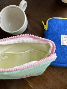 Cute macaron color plush pouch for earphones and makeup with quality zipper detail