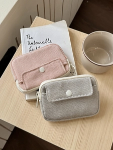 Portable canvas mini storage pouches in pink and grey for data cables and small items