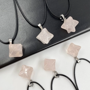 Rose Quartz Merkaba Star Pendant Necklace With Black Cord Geometric Healing Crystal Hexagram Jewelry For Women