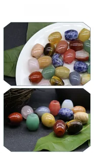 Detailed macro view of colorful natural agate stone barrel beads with large center holes