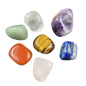 Set of seven natural polished healing crystals and chakra stones for meditation