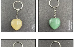 Portachiavi a cuore da 30mm in giada gialla lucida e avventurina verde naturale