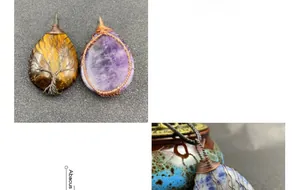 Détails de pendentifs arbre de vie en œil de tigre, améthyste et sodalite en fil de fer