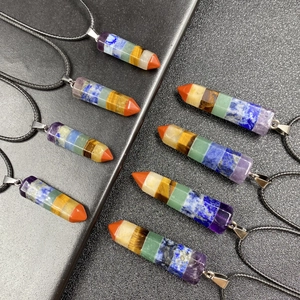 Chakra Necklace Natural Stone Hexagonal Column Pendant Yoga Reiki Healing Crystal Jewelry For Women Men