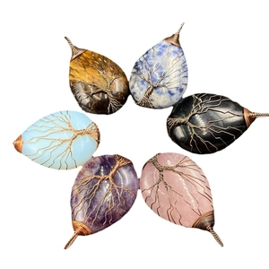 Lot de 6 pendentifs Arbre de Vie en pierres naturelles de forme goutte d'eau et fil