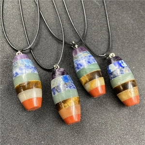 Chakra stone pendulum pendant necklace featuring seven layers of natural crystal gemstones