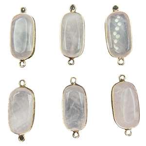 Set of six rectangular rose quartz stone pendants with gold plated edges for DIY jewelry