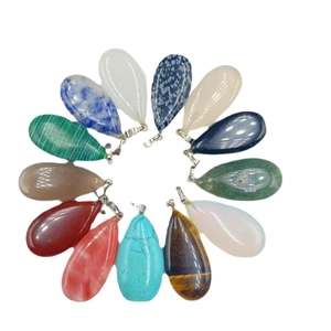 Polished teardrop pendant necklaces in malachite, lapis lazuli and natural gemstones