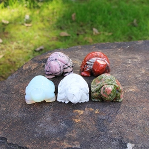 Set of five 2-inch hand-carved gemstone turtle figurines in various natural crystals