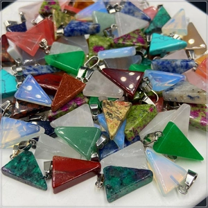 Bulk collection of mixed natural stone triangle pendants with metal bails for necklaces