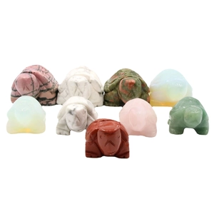 Set of 2-inch natural crystal turtle figurines hand-carved from various gemstones