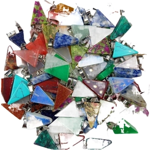 Assorted triangle crystal agate pendants with silver clasps in multiple colors