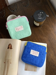 Cute plush towel fabric mini coin purse and storage bag in green and blue colors