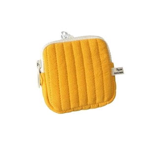 Minimalist yellow quilted square mini coin pouch with zipper for earbuds storage