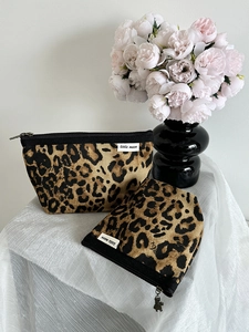 Borsa Per Trucco In Tela Con Stampa Leopardata Custodia Cosmetica Portatile Con Cerniera Per Donna Viaggio Casa