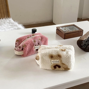 Large plush teddy bear makeup bags with zipper handles for travel and organization