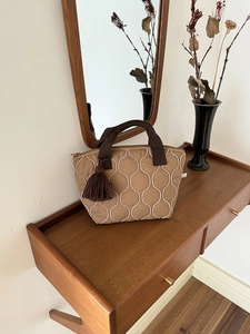 Dettaglio della borsa trapuntata con nappa decorativa e chiusura con zip dorata di lusso