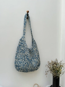 Woven Shoulder Bag Straw Paper Rope Tote Large Capacity Handmade Mixed Color Summer Beach Vacation Casual Hobo For Women