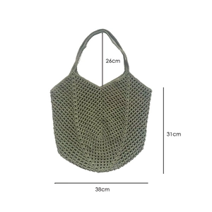 Green hollow mesh cotton rope bag dimensions with 38cm width and 31cm height detail