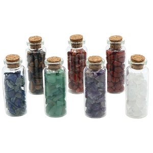 Set of 7 healing crystal wishing bottles with natural stones and cork stoppers
