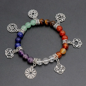 7 Chakra Natural Stone Beaded Bracelet With Hollow Alloy Mandala Pendants Healing Yoga Jewelry Ethnic Style