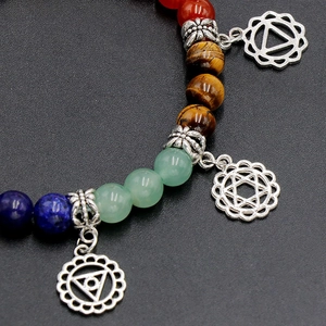 7 Chakra natural crystal yoga bracelet with colorful agate beads and mandala pendants