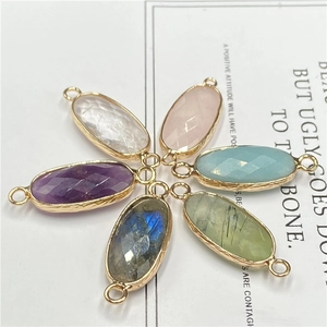 Connecteurs ovales en pierre précieuse facettée dorée pour bijoux artisanaux