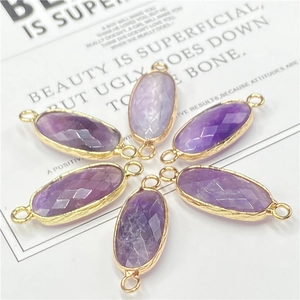 Macro de 6 pendentifs en cristal violet facetté avec bords dorés pour bijoux DIY créatifs