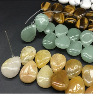 Mixed natural crystal waterdrop beads including aventurine, tiger eye and white quartz