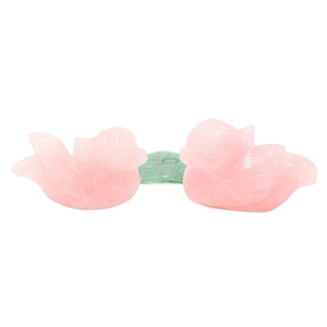 Natural rose quartz mandarin ducks figurines set with green lotus base for home decor