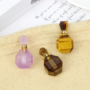 Natürlicher Kristall Parfümflasche Halskette Geometrischer Amethyst Rosenquarz Ätherisches Öl Aromatherapie Anhänger Damen Schmuck