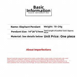 Spécifications de taille pour pendentif éléphant avec hauteur 37mm et cordon de 45cm