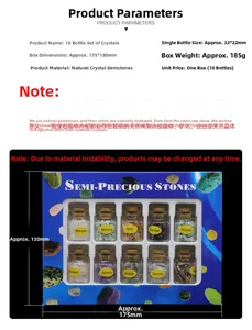Detailed size specifications for the 10-bottle natural crystal gemstone gift set box