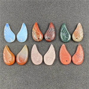 Carved angel wing pendants in assorted natural gemstones for DIY jewelry making
