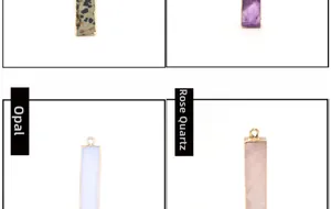Rasteransicht rechteckiger Rosenquarz und Amethyst Anhänger mit Goldrand für Schmuck