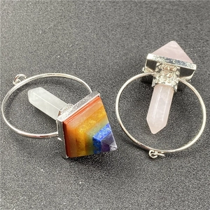 Natural crystal chakra pyramid pendant with colorful stone and hexagonal pillar
