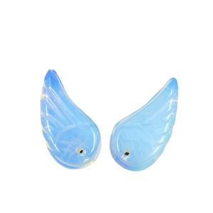 Blue opalite angel wing pendants with feather textures for DIY jewelry and necklaces