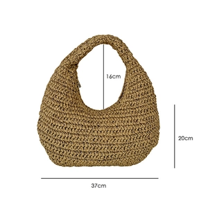 Handmade woven straw shoulder bag with dimensions 37cm width and 20cm height