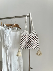 Sac Fourre-Tout Tissé À La Main Avec Doublure Florale Et Glands En Coton Style Bohème Pour Plage Et Été