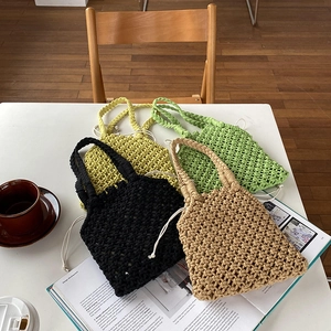 Sac À Main Macramé Tissé À La Main Coton Doublure Cordon Vacances Été Style Bohème Décontracté Pour Femme