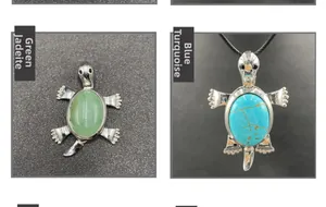 Detailed turtle pendants featuring green aventurine and blue turquoise natural stones