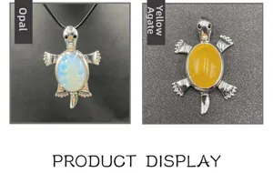 Detailed comparison of opal and yellow agate sea turtle pendants with metal texture